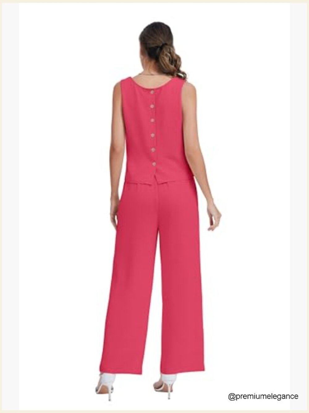 Summer Two Piece Set Button Back Tank Tops Flowy Beach Pants Lounge Vacation - Picture 6 of 6